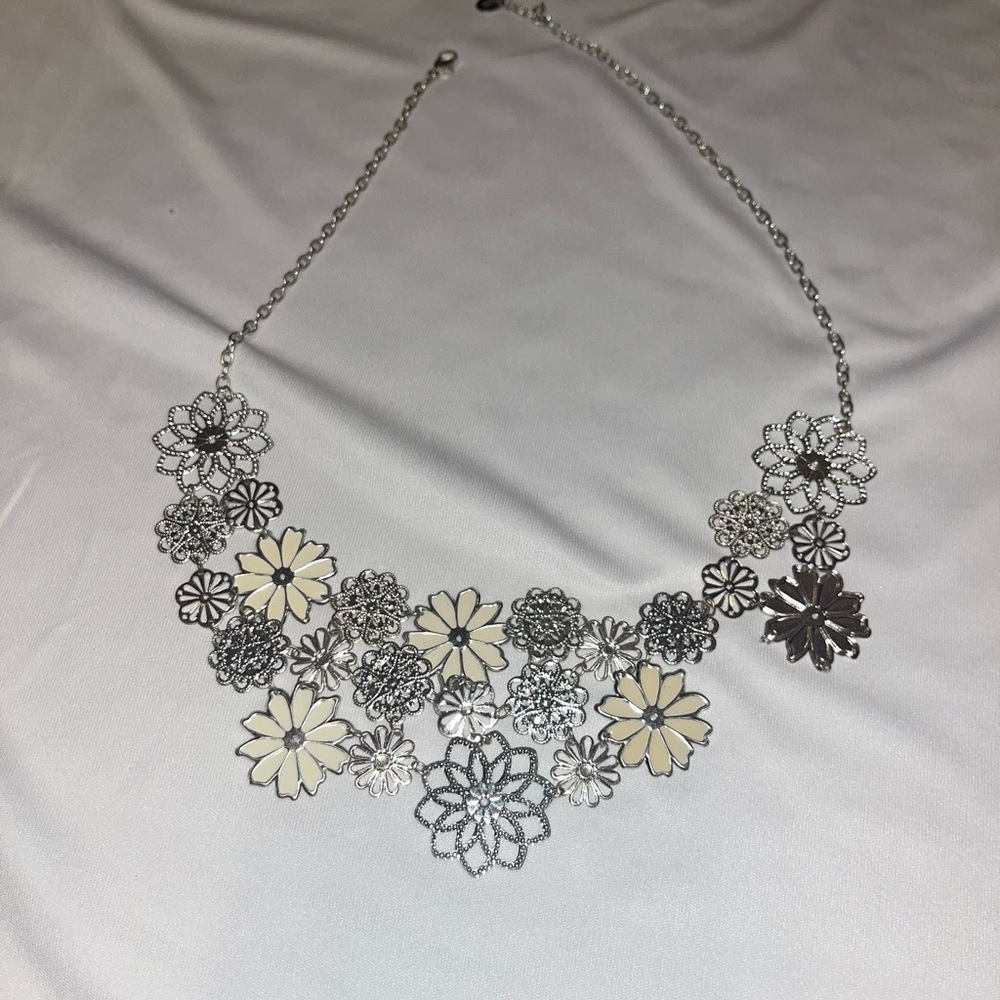 Floral Silver and Cream Necklace
